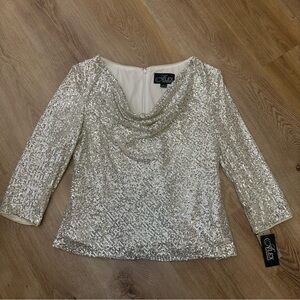 NWT Alex Evenings Women's Silver Sequin Top Size L